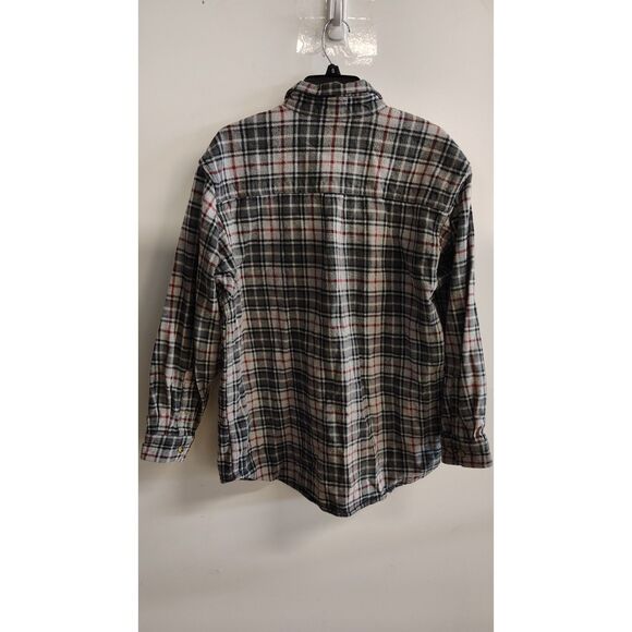 Vintage Large Men's Gray Plaid Heavy Flannel Long Sleeve Button Down Jacket - Picture 2 of 5